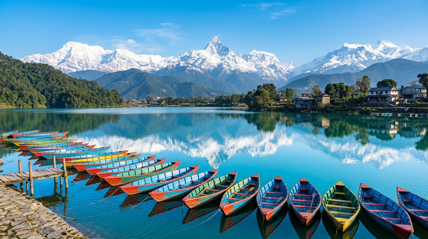 Enchanting Nepal Pokhara Phewa Lake and Himalayas